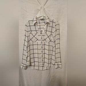 Express White and Black Grid Pattern Blouse